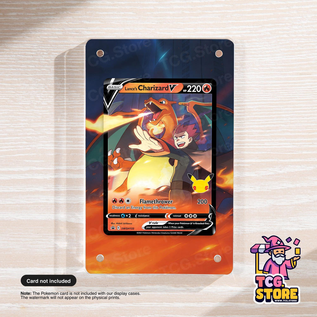 The image is a Pokémon trading card featuring a character named Flamethrower, with a background of flames and a dragon.