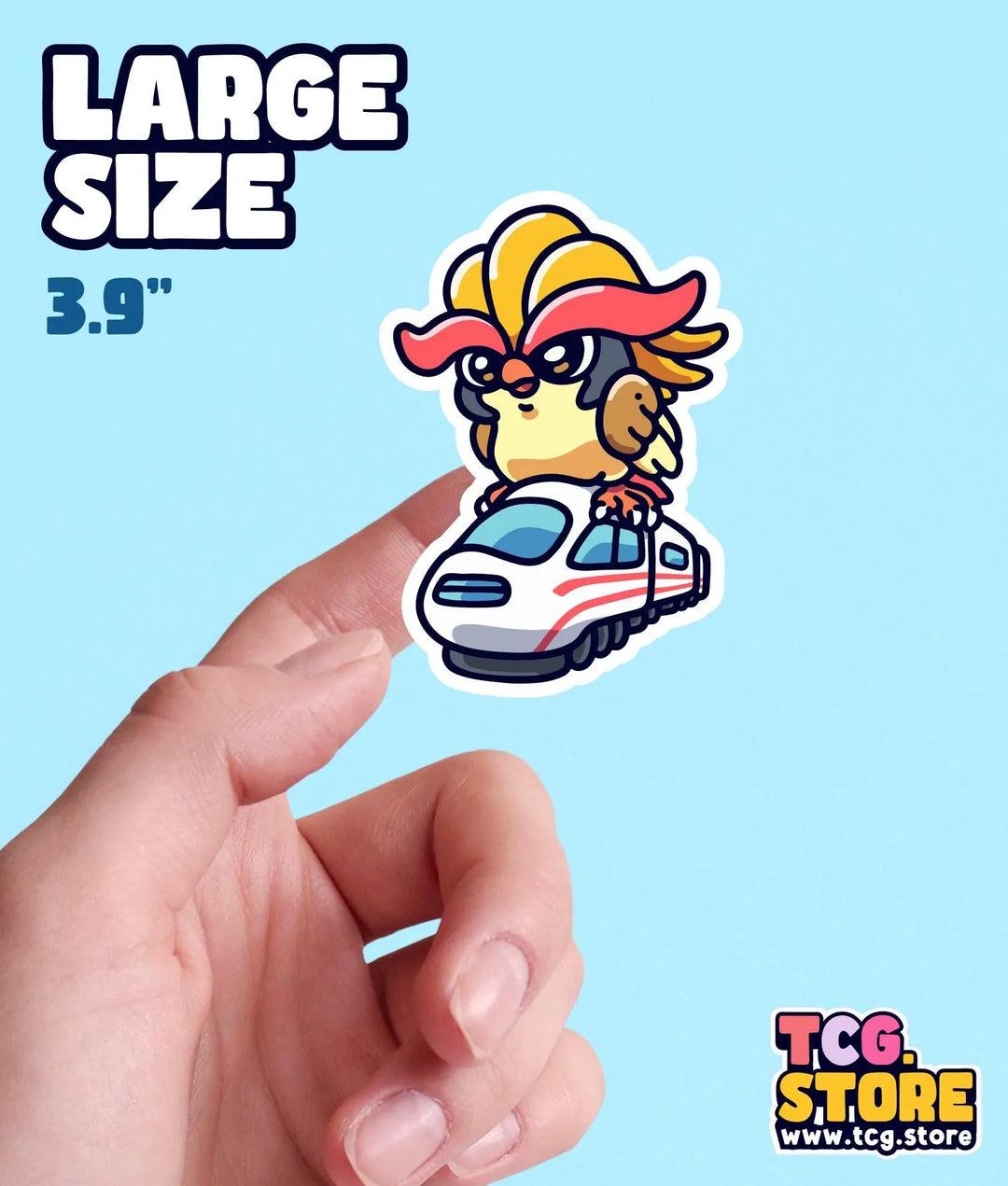 a hand holding a sticker of a cartoon character