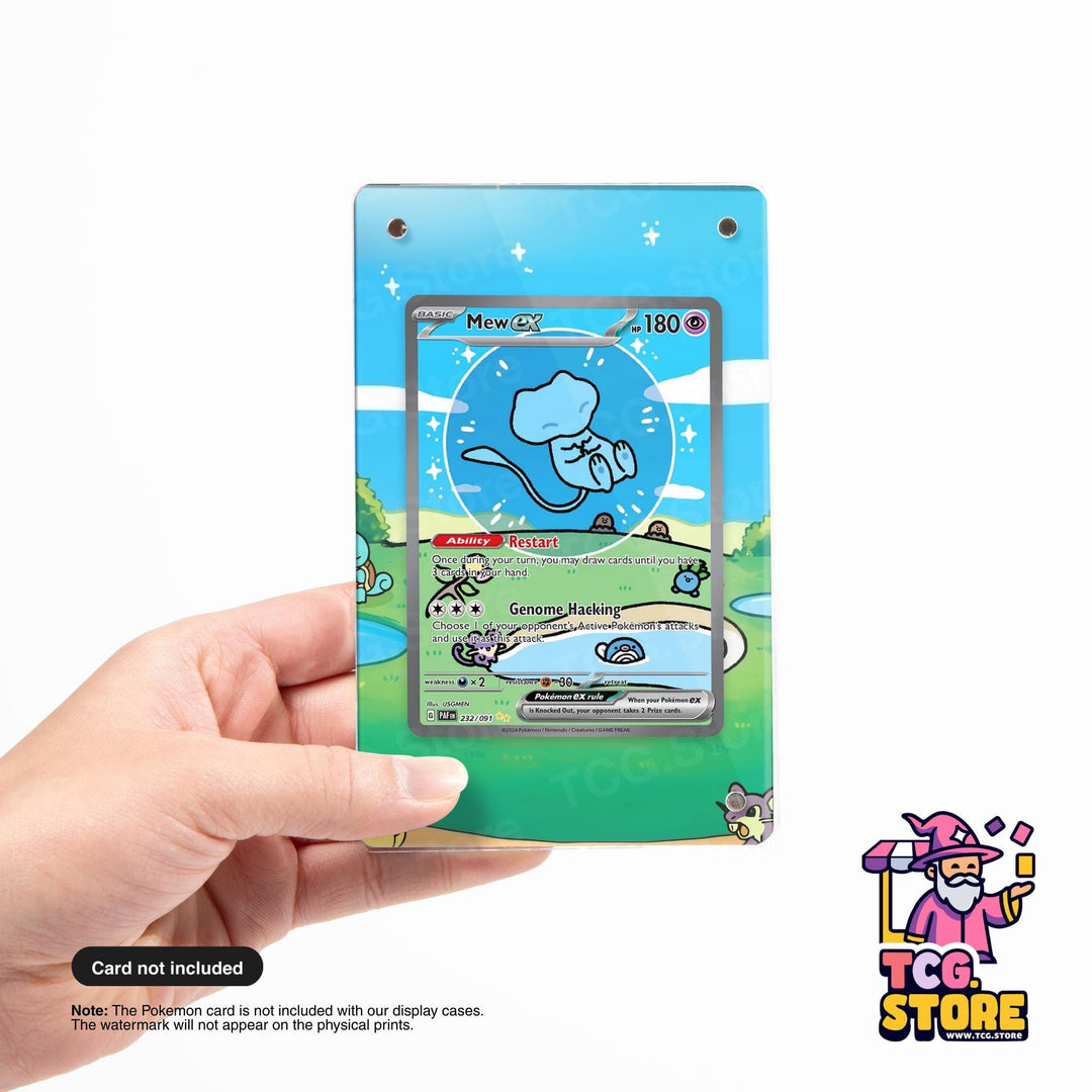 A hand holding a Pokémon trading card with a colorful, cartoon-style design.
