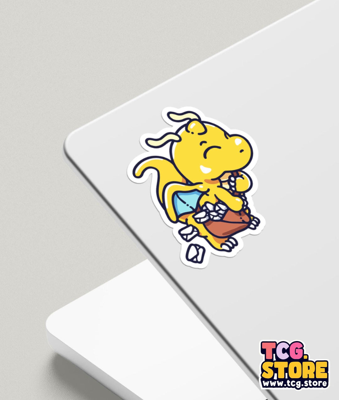 a sticker of a cartoon dog holding a bowl of food