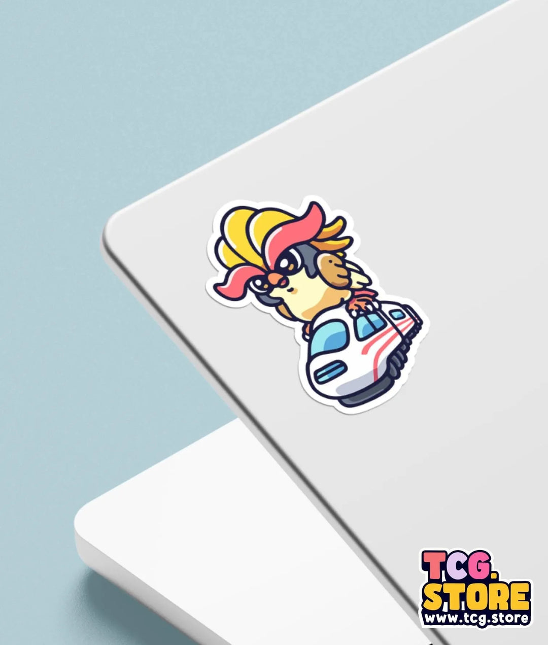 a sticker of a cartoon character on a laptop