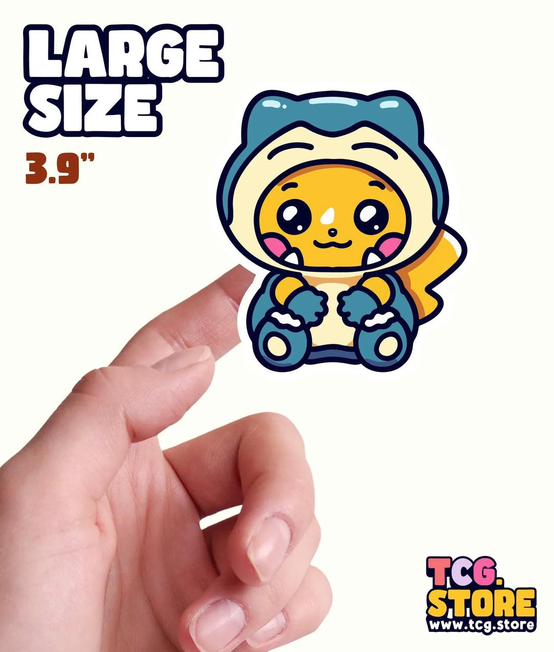 a hand holding a small sticker of a small yellow animal