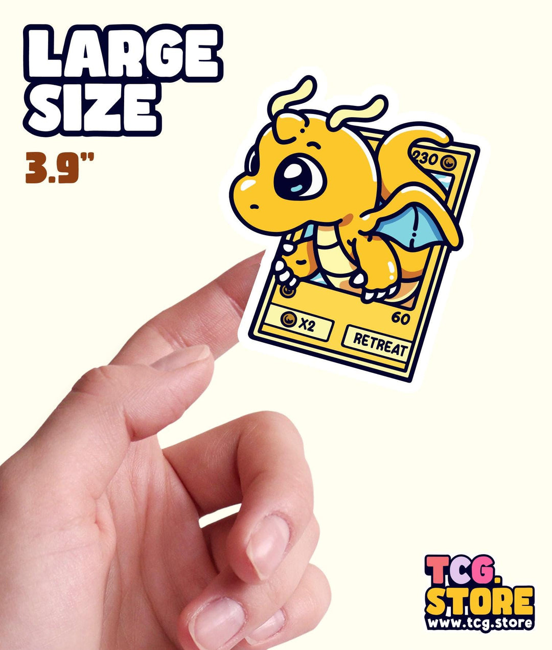 a hand holding a small sticker of a yellow dragon
