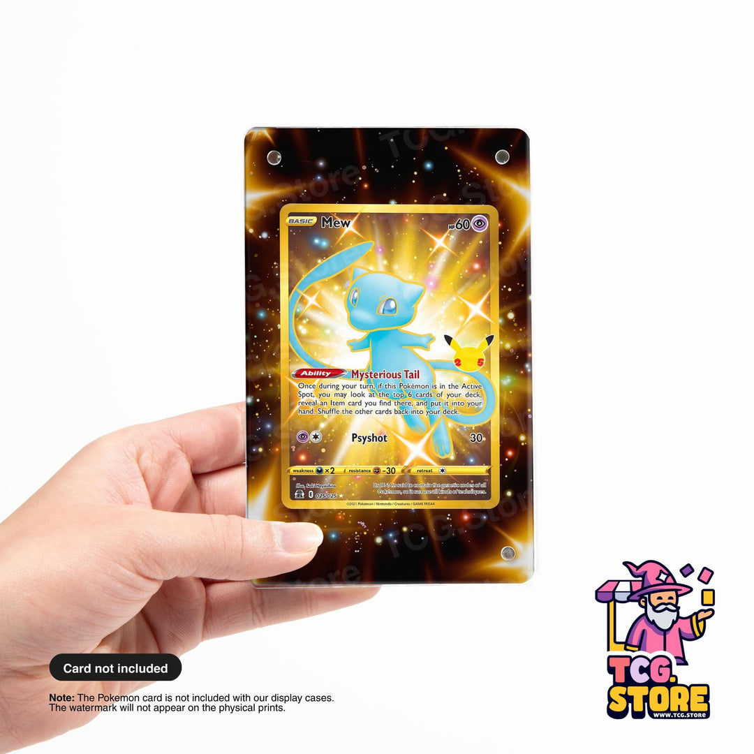 A hand holding a Pokémon card with a colorful, starry background.