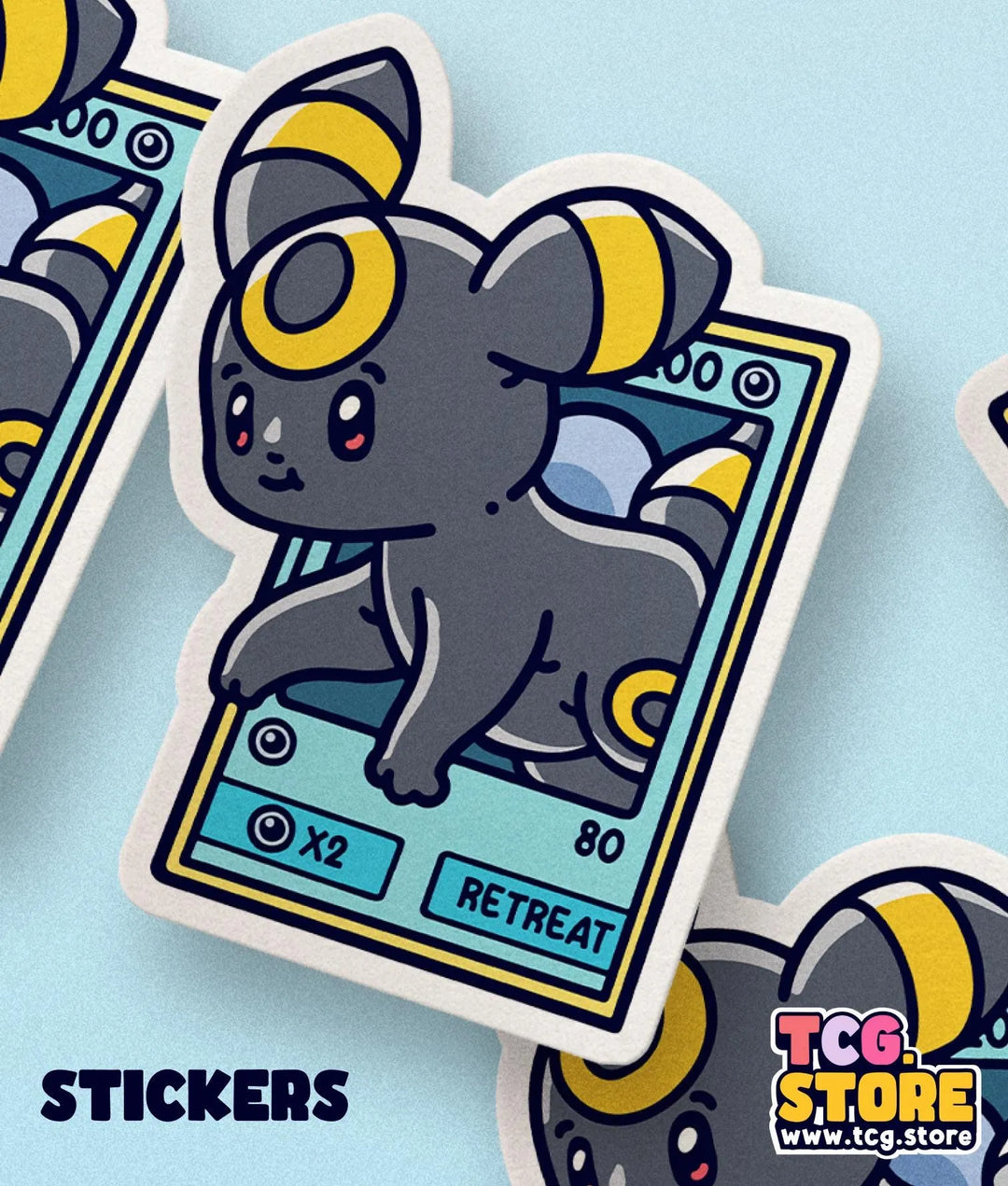 a sticker of a cat with horns on it