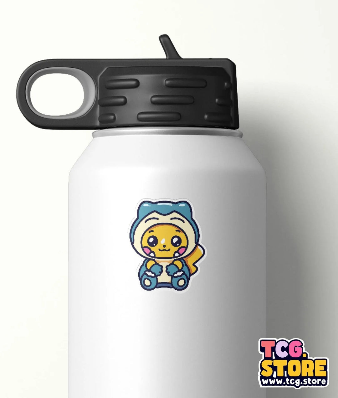 a white water bottle with a cartoon character on it