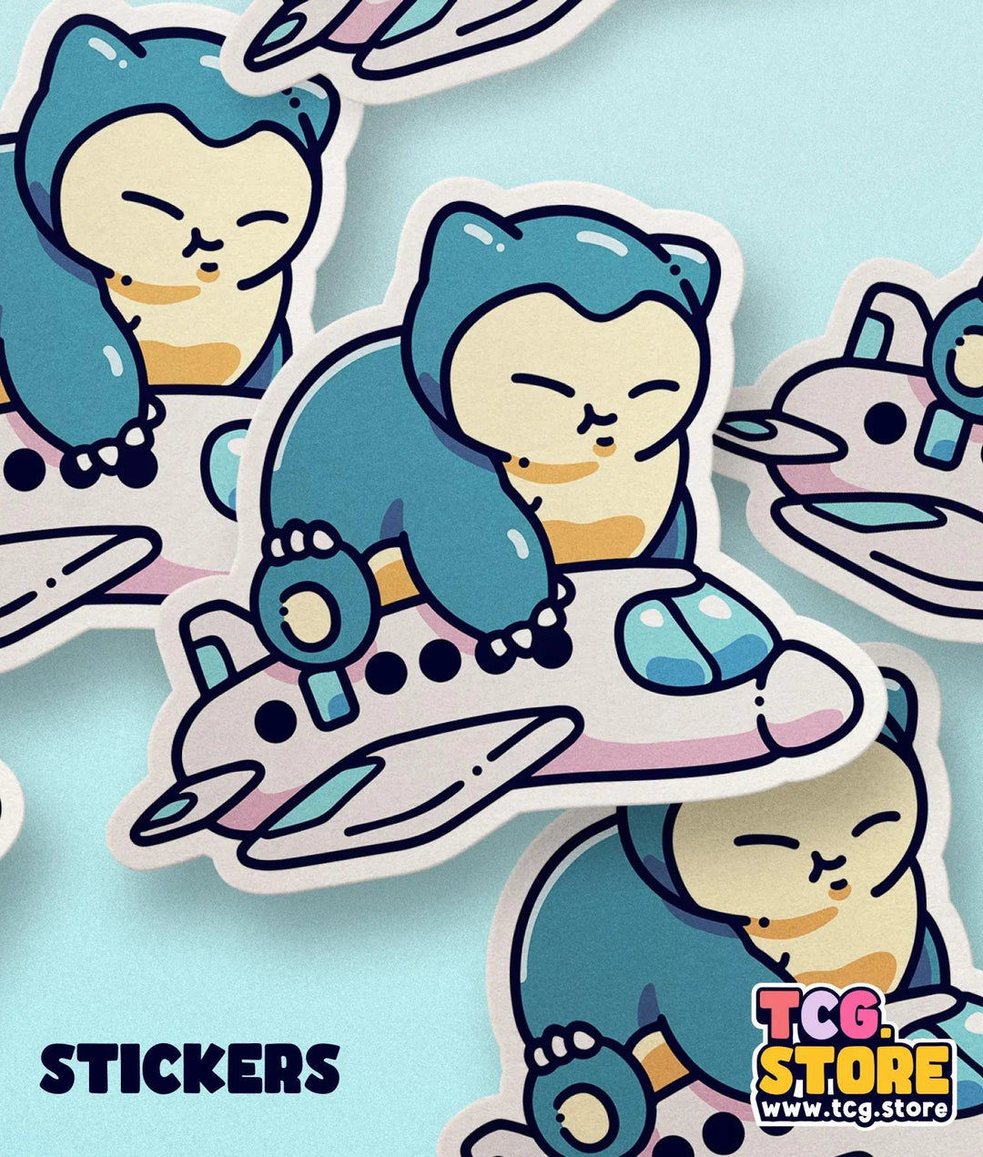 a sticker of a cat flying on a plane