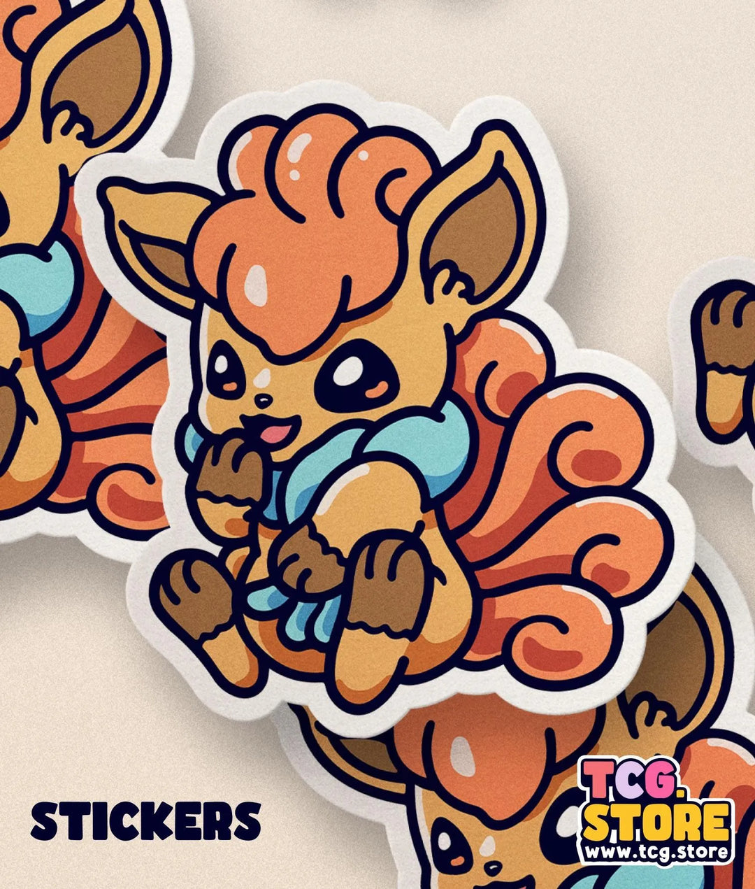a sticker of a little dog with a big tail