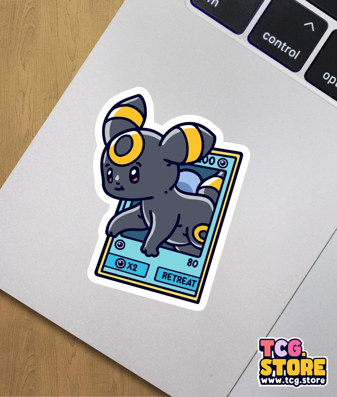 a sticker of a cat with horns on it