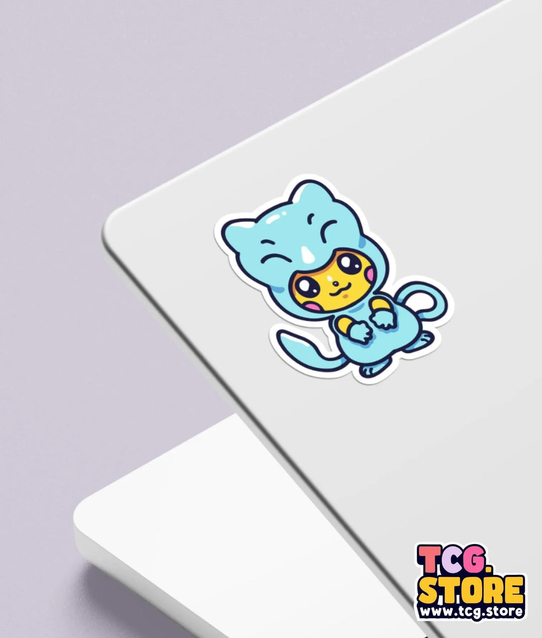 a sticker of a blue cat on a white surface