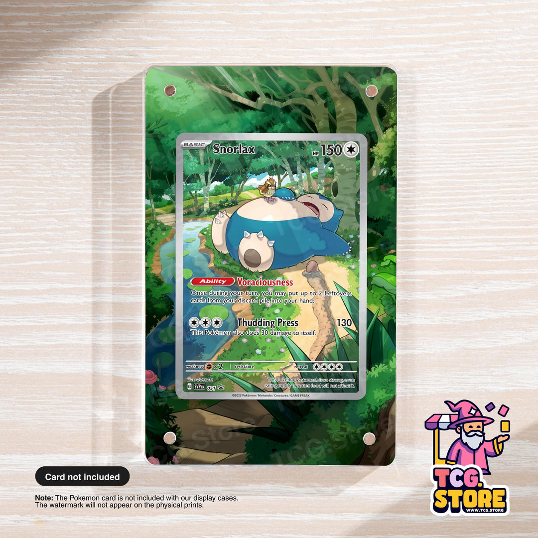 a Pokémon trading card with a forest scene and a character on it.