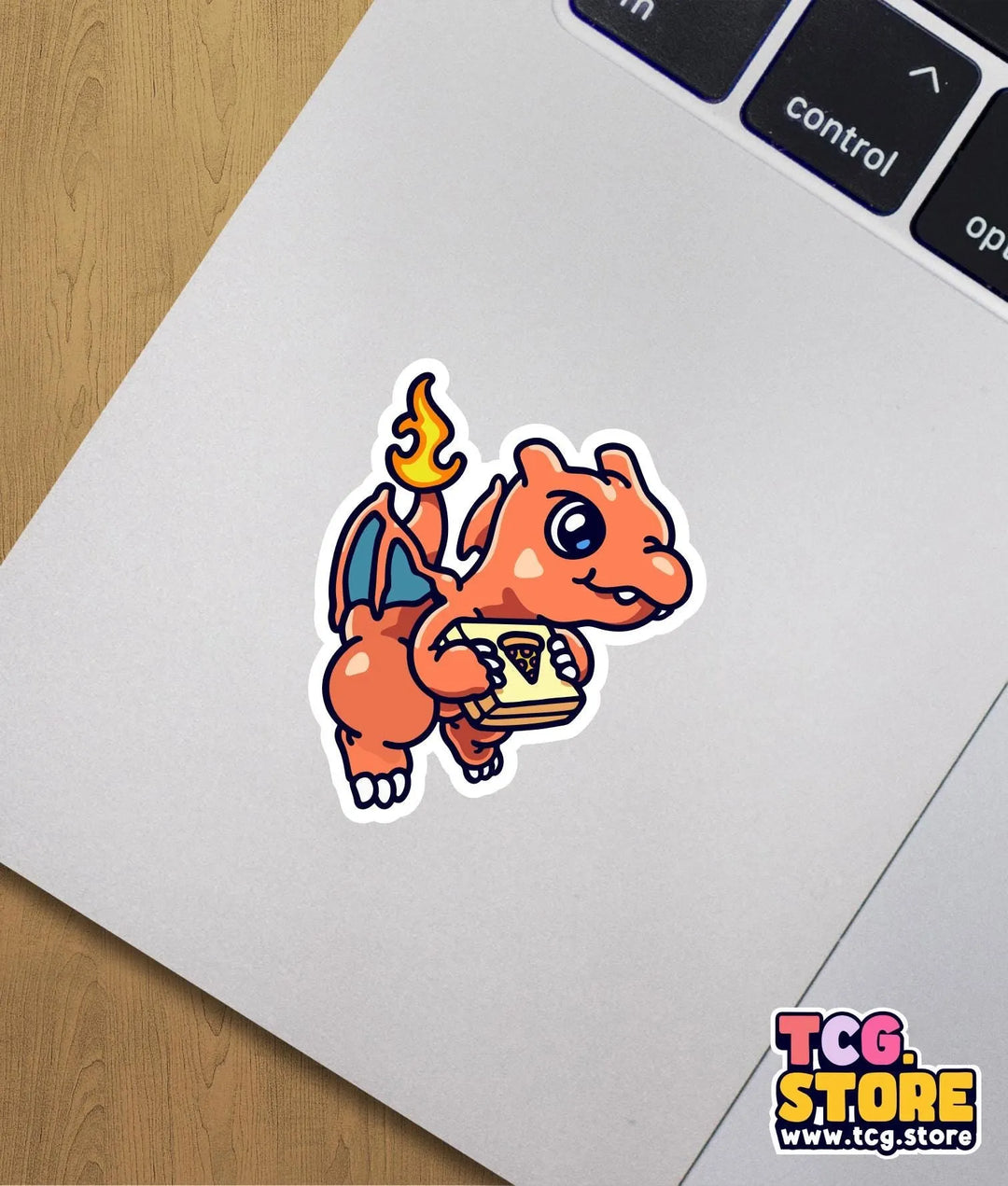 Charizard Pokemon holding a pizza