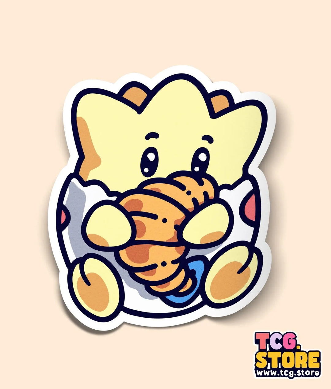 a sticker of an elephant holding a piece of bread