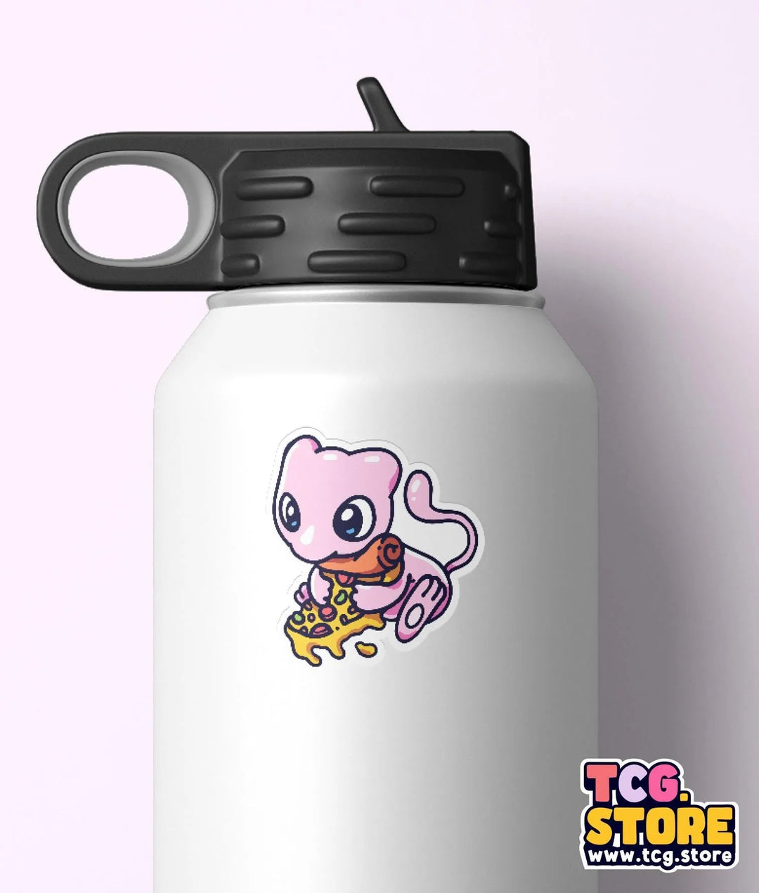 a white water bottle with a cartoon character on it
