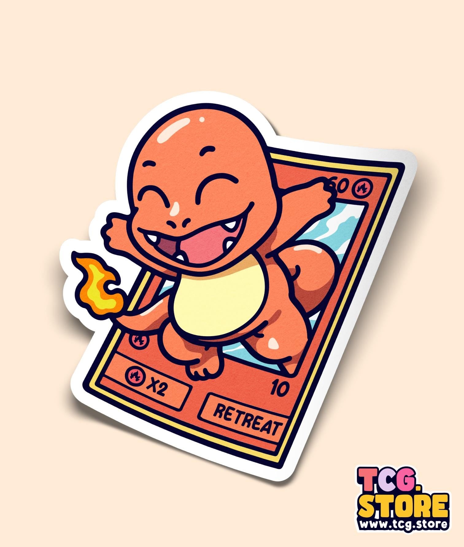 a sticker of a cartoon character holding a hot dog