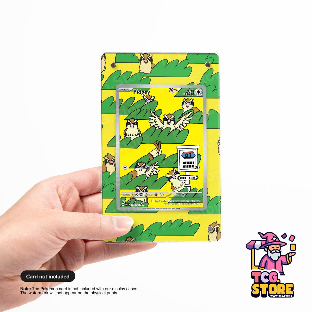 A hand holding a Pokémon trading card with a colorful, cartoon-style design featuring multiple owls and other Pokémon characters.