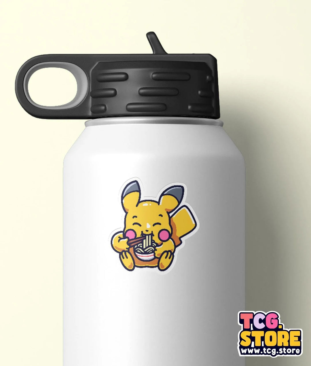 a white water bottle with a cartoon character on it