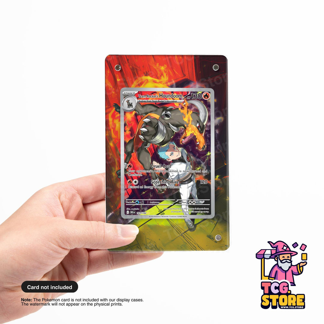A hand holding a Pokémon trading card with a colorful, abstract design.