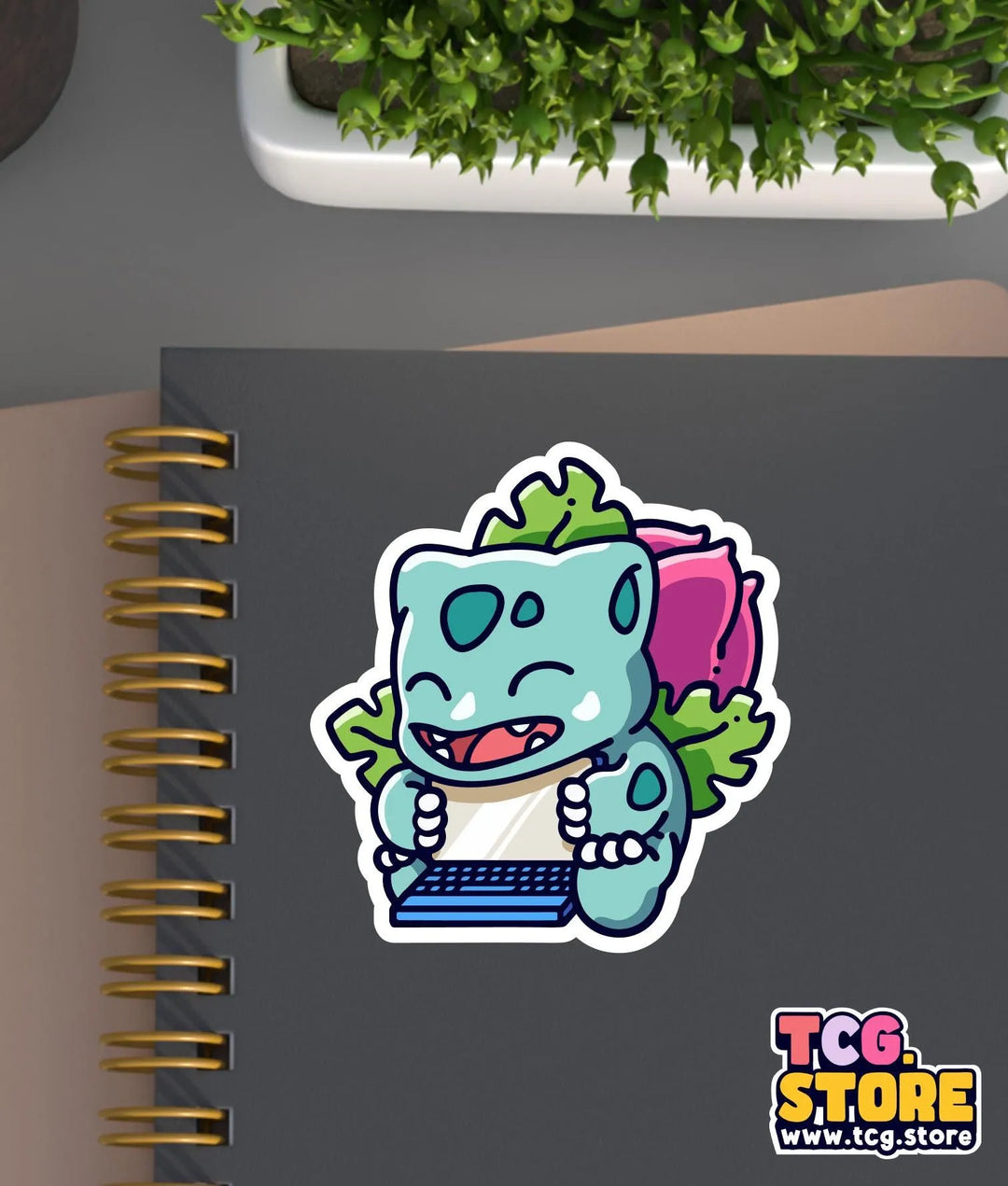 a notebook with a sticker of a cartoon character on it
