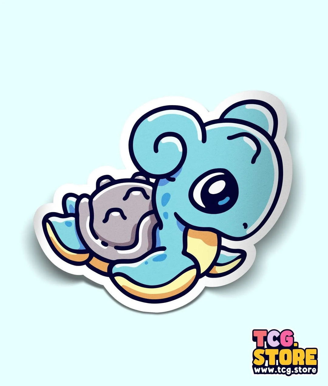 a sticker of an elephant holding a rock