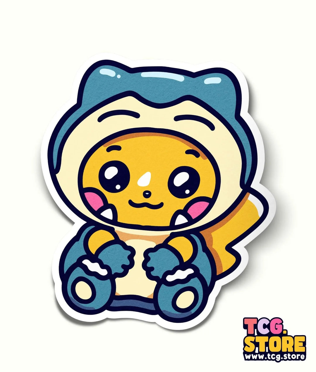 a sticker of a small yellow and blue cat
