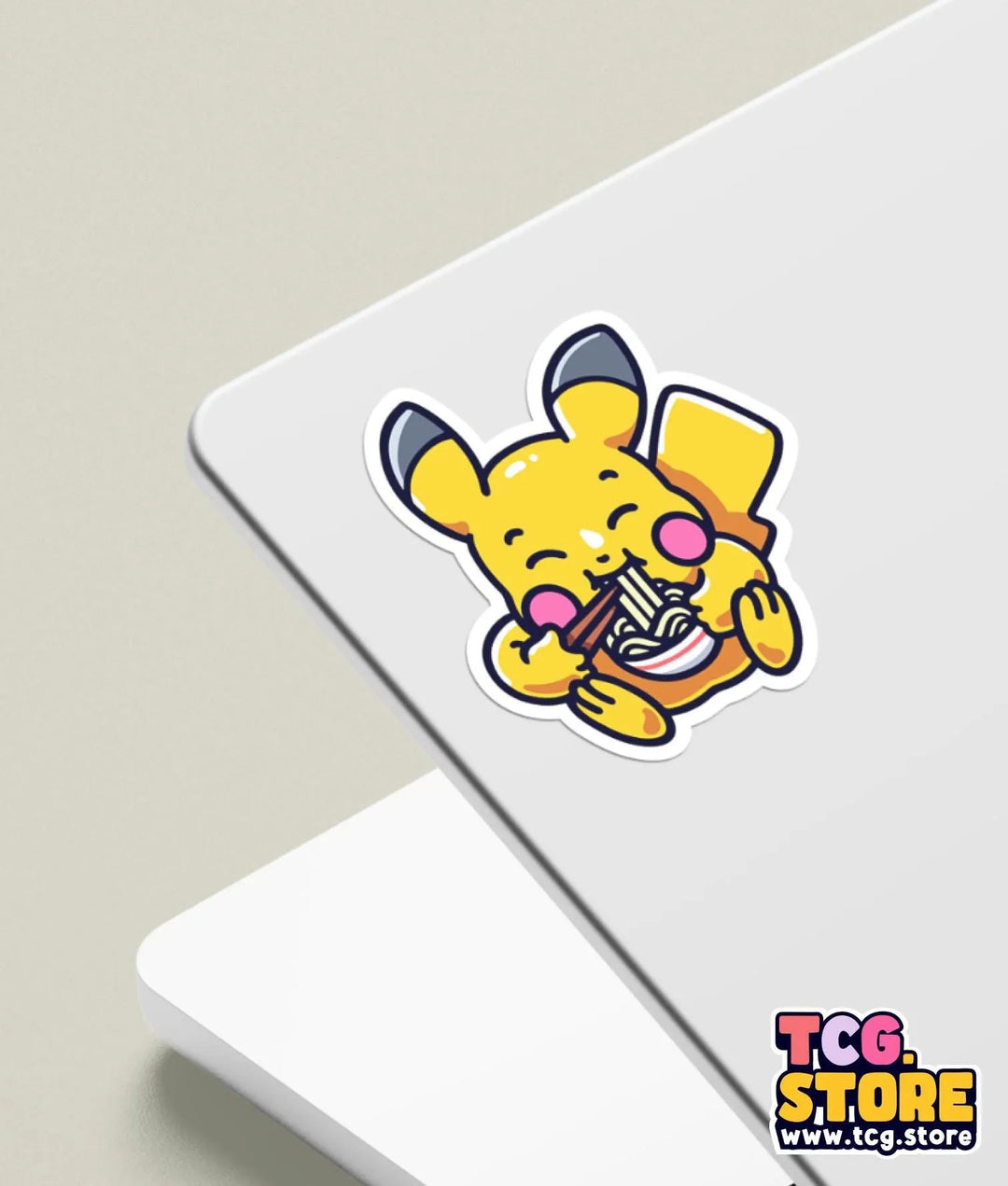 a sticker of a cartoon character eating a donut