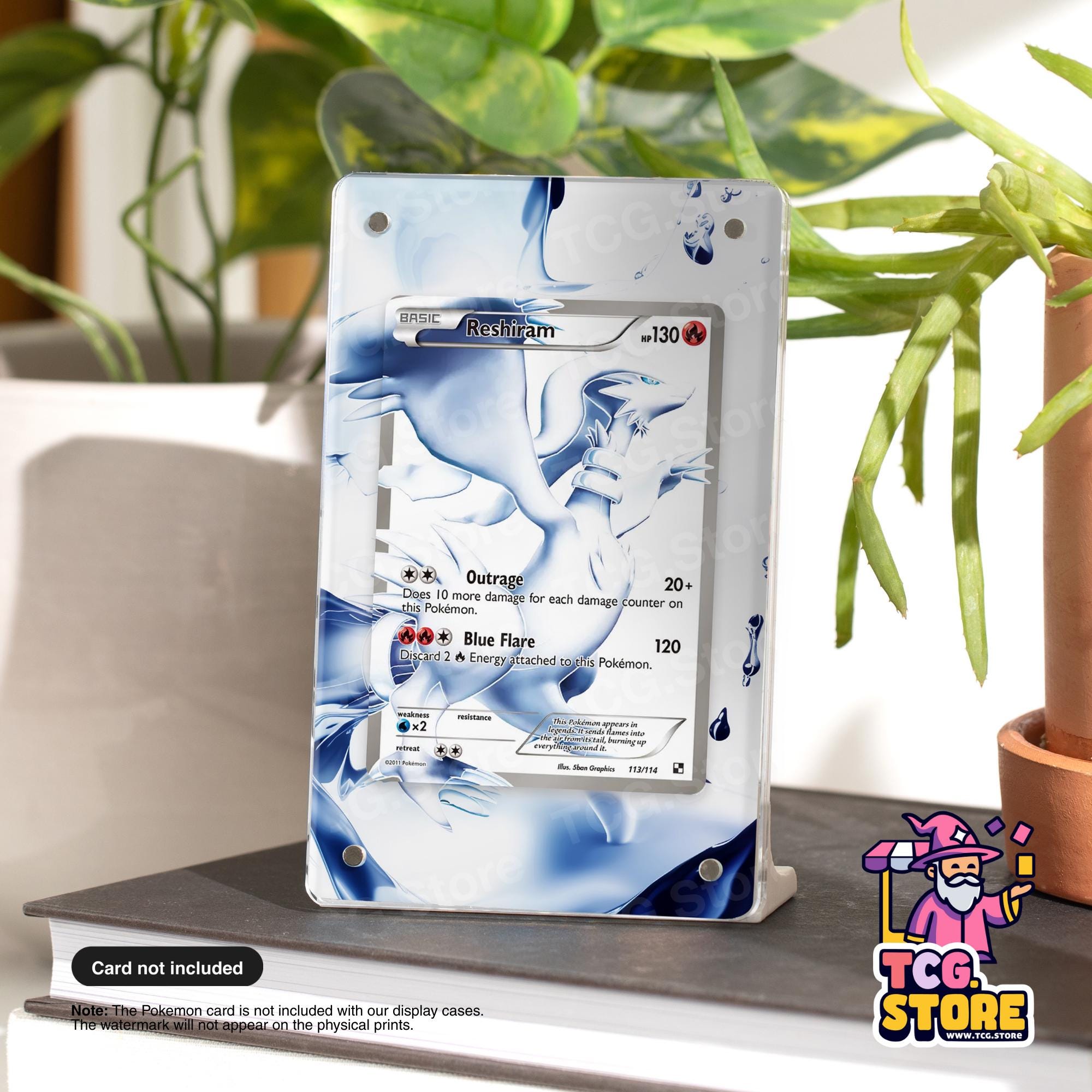 a Pokémon card holder displaying a Pokémon card, specifically 