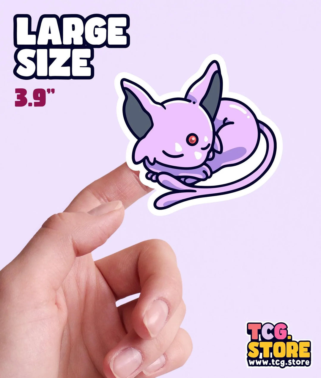 a hand holding a sticker of a pink cat
