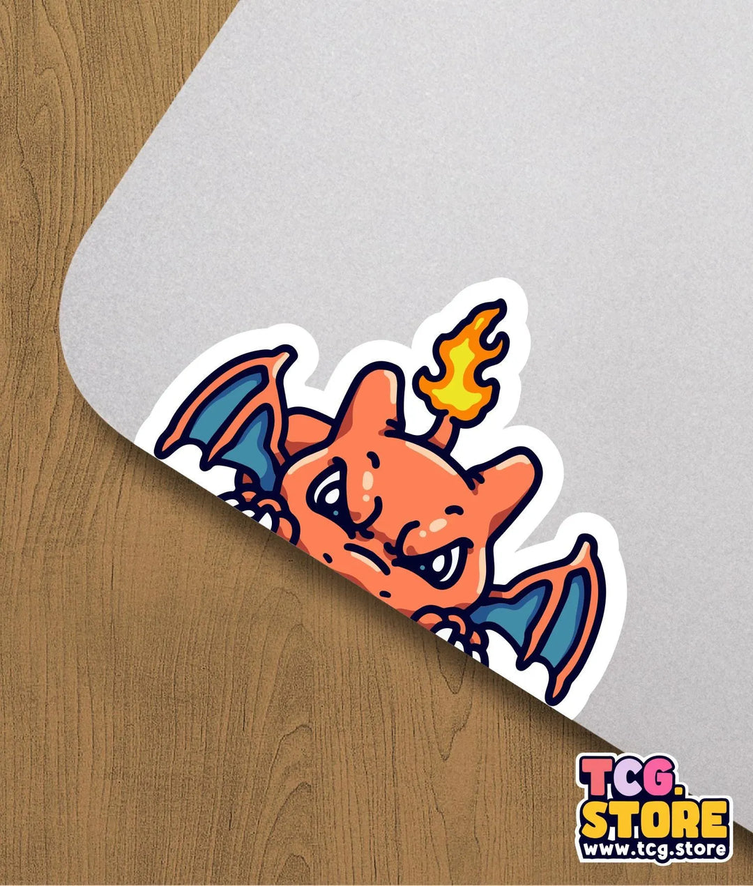 a sticker of a cartoon character with a flame in his mouth