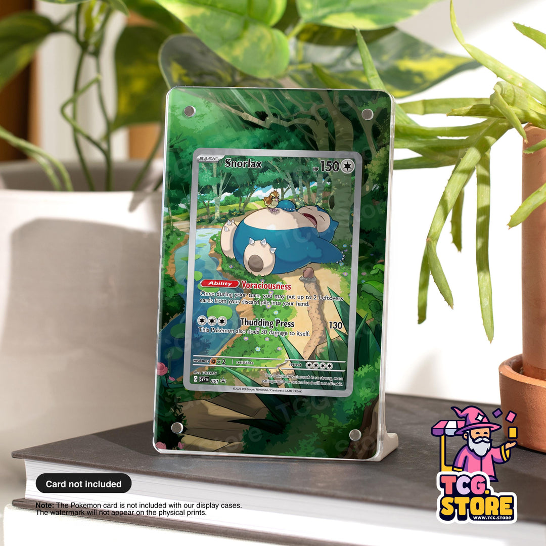 A Pokémon trading card featuring a blue and white creature with a brown body and a white belly, standing on a green surface with a forest background.