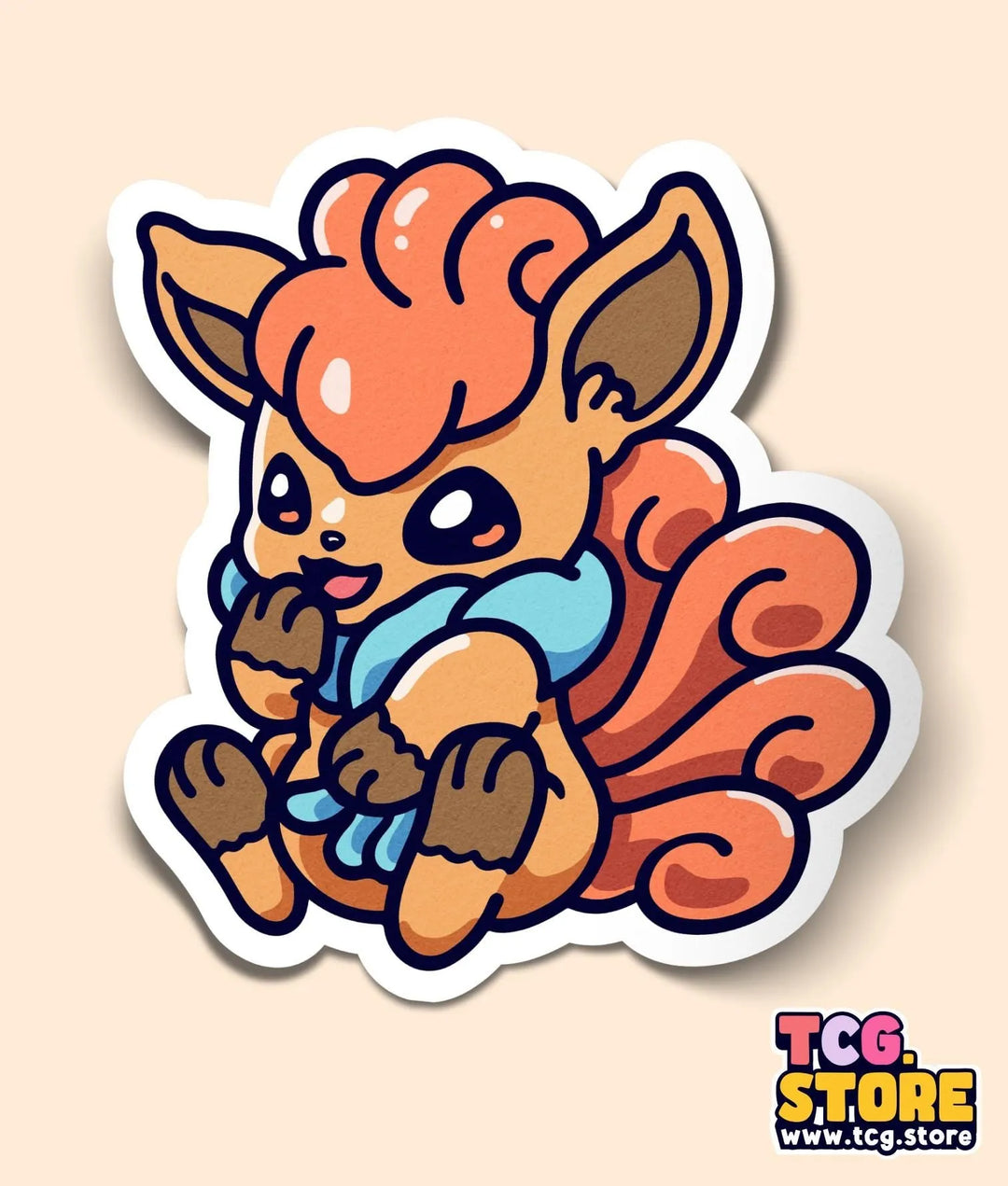 a sticker of a cartoon squirrel sitting on the ground