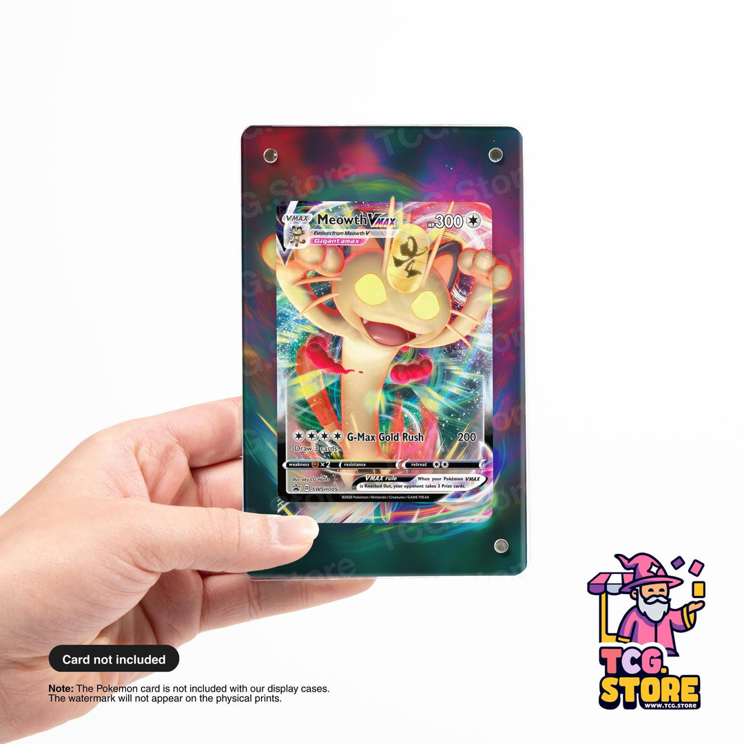 A hand holding a Pokémon trading card with a colorful, abstract design.