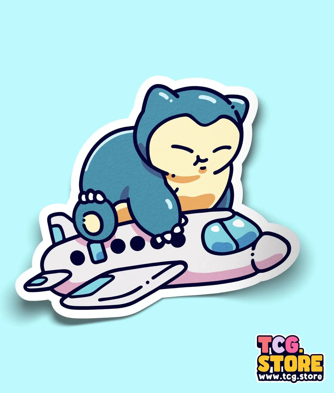 a sticker of a cat sleeping on top of a spaceship