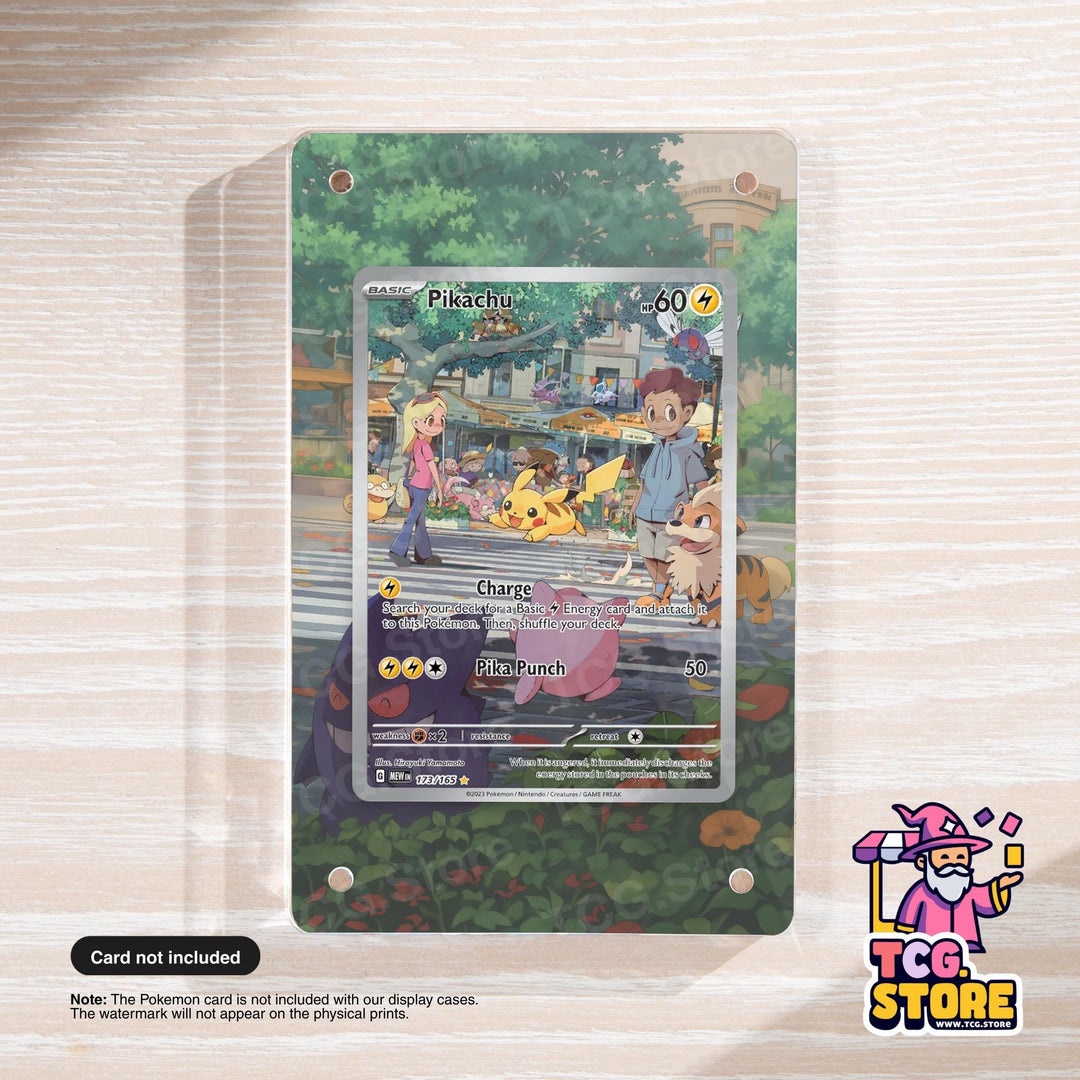a Pokémon card with a colorful, cartoonish illustration of Pikachu and other Pokémon characters.