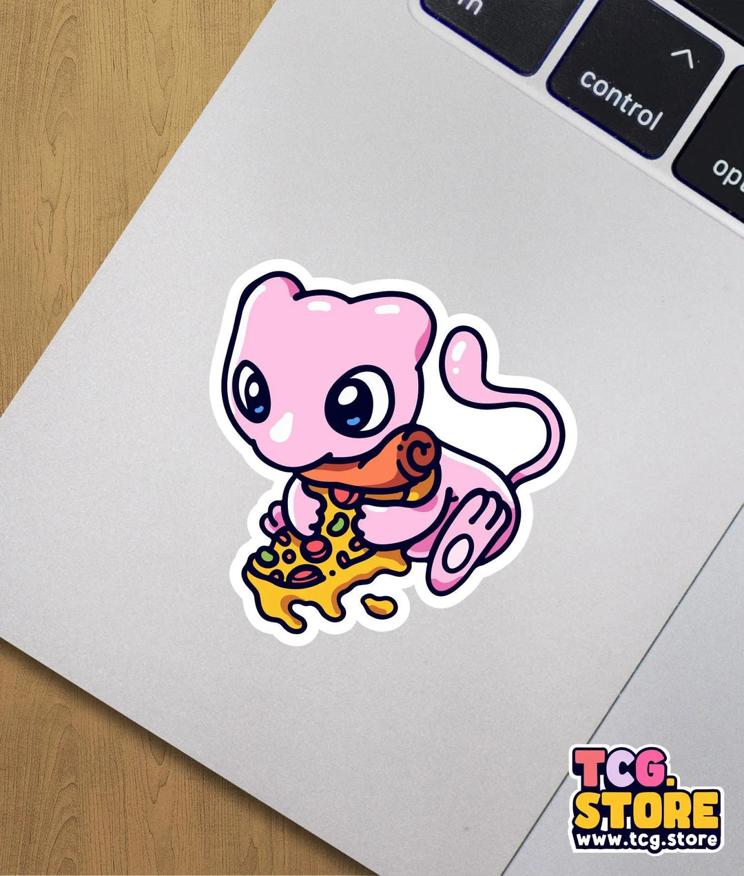 a sticker of a cartoon character eating a donut