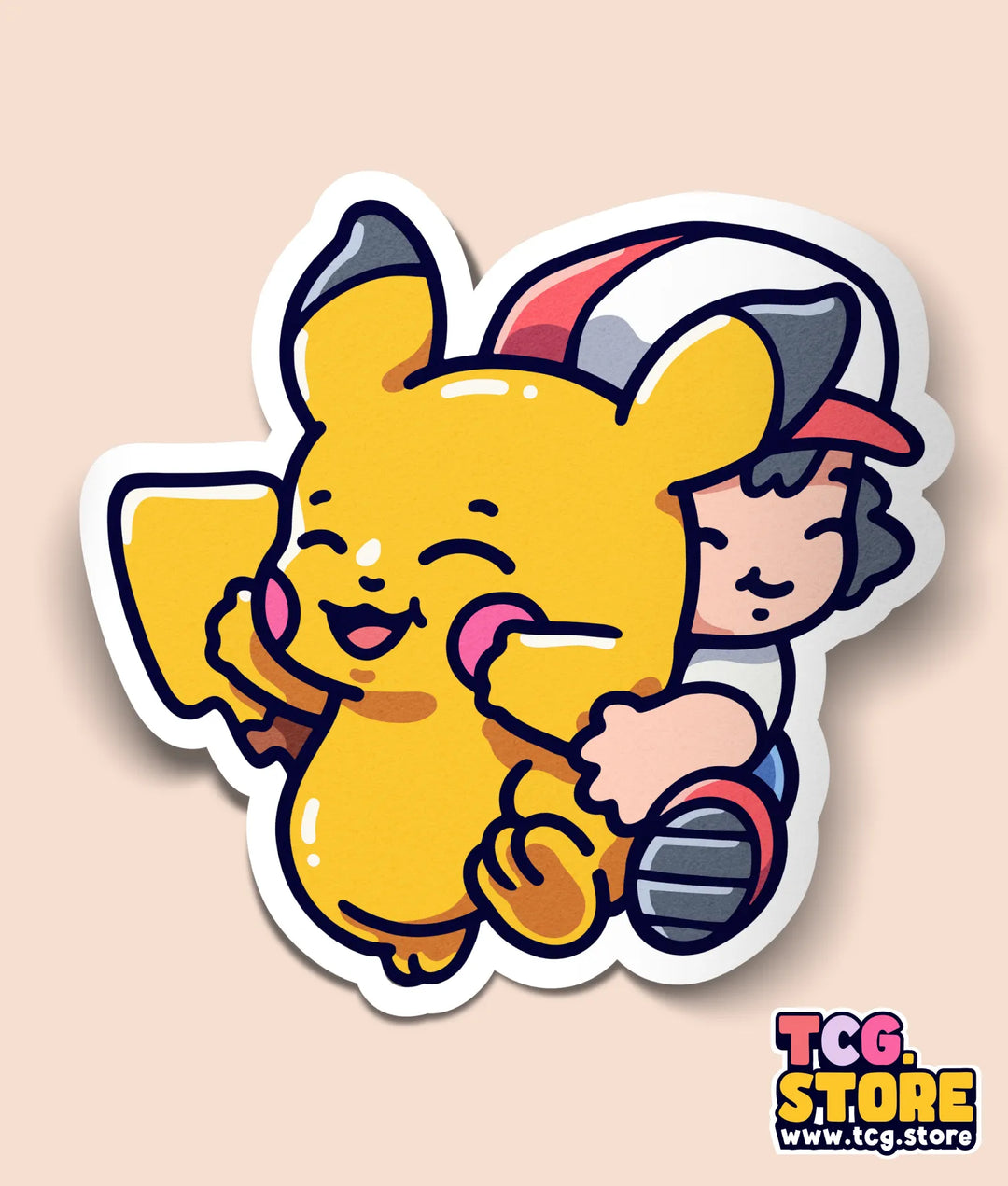 Ash Hugging Pikachu Pokemon Sticker