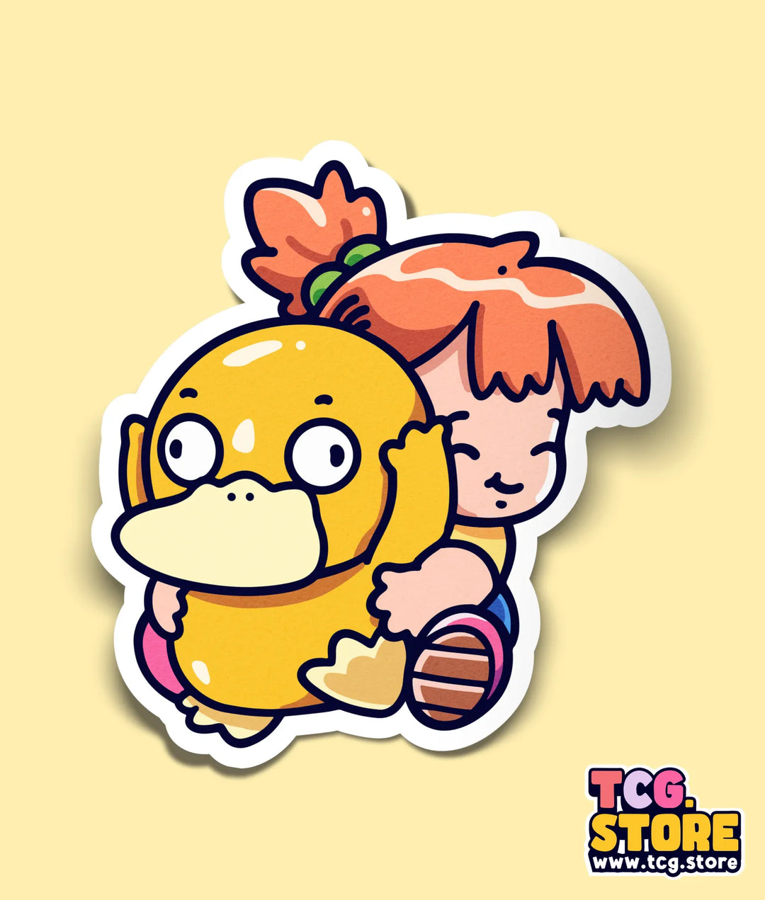 Misty Hugging Psyduck Pokemon Sticker